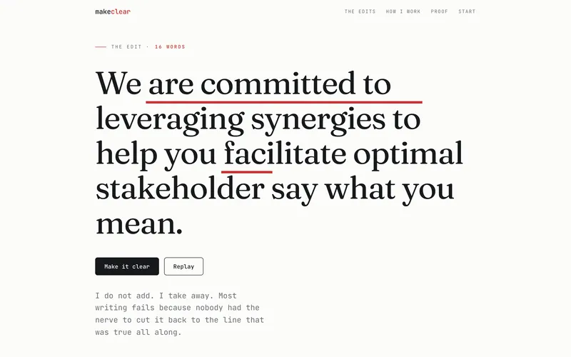 MakeClear — Strikethrough homepage screenshot