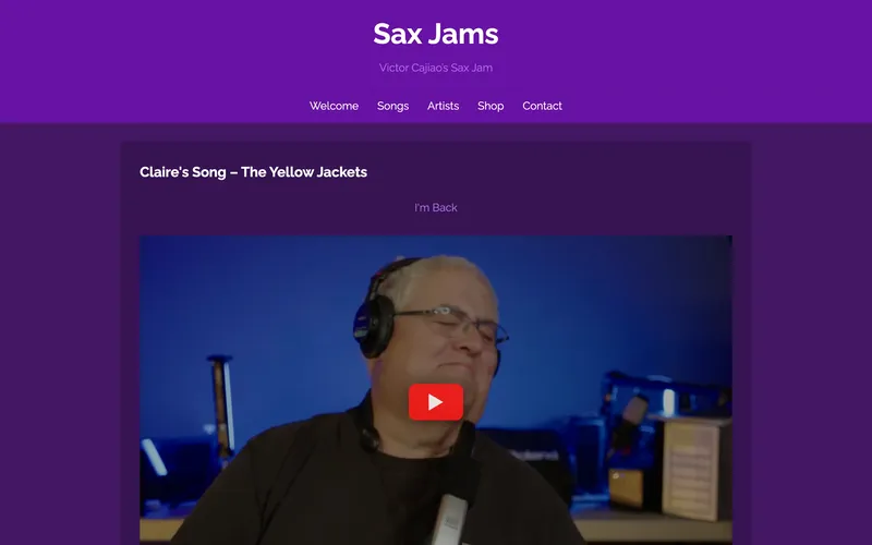 SaxJams homepage screenshot