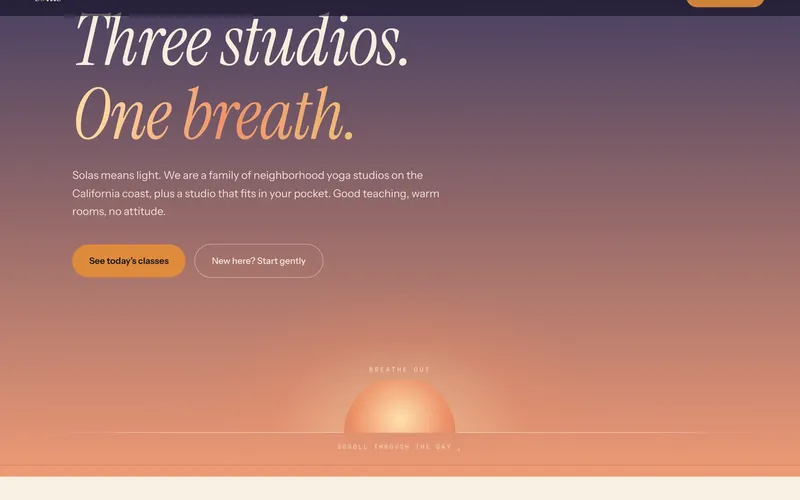 Solas Yoga · Sundial homepage screenshot