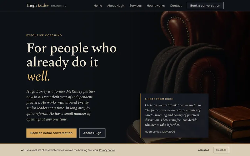 Hugh Loxley Coaching homepage screenshot