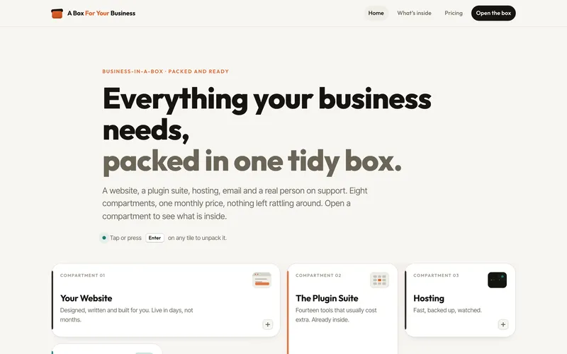 A Box For Your Business — Bento homepage screenshot